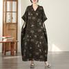 DIMANAF New 2026 Women Plus Size Spring Summer Beach Vintage Long Dress Floral Print Loose Oversize Maxi