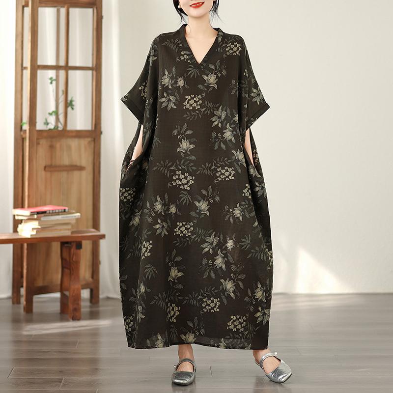 DIMANAF New 2026 Women Plus Size Spring Summer Beach Vintage Long Dress Floral Print Loose Oversize Maxi