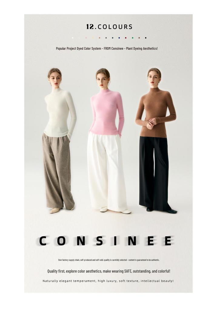 Maglione da donna a collo alto, vestibilità slim, 100% puro cashmere, per Autunno/Inverno