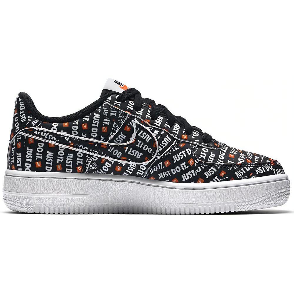 Nike Air Force 1 PRM Grade School 'Just Do It' (Unisex) Black / Total Orange-White Kids' Skateboarding Shoes AO3977 001