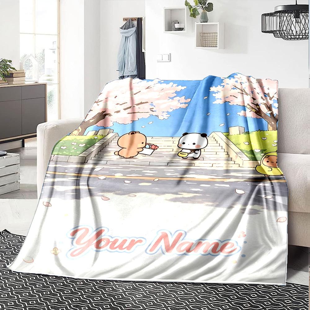 Name Custom Bubu y Dudu Print Flannel Blanket High Quality Warm Comfortable Cover for All Seasons Perfect for Gifts Home Decor