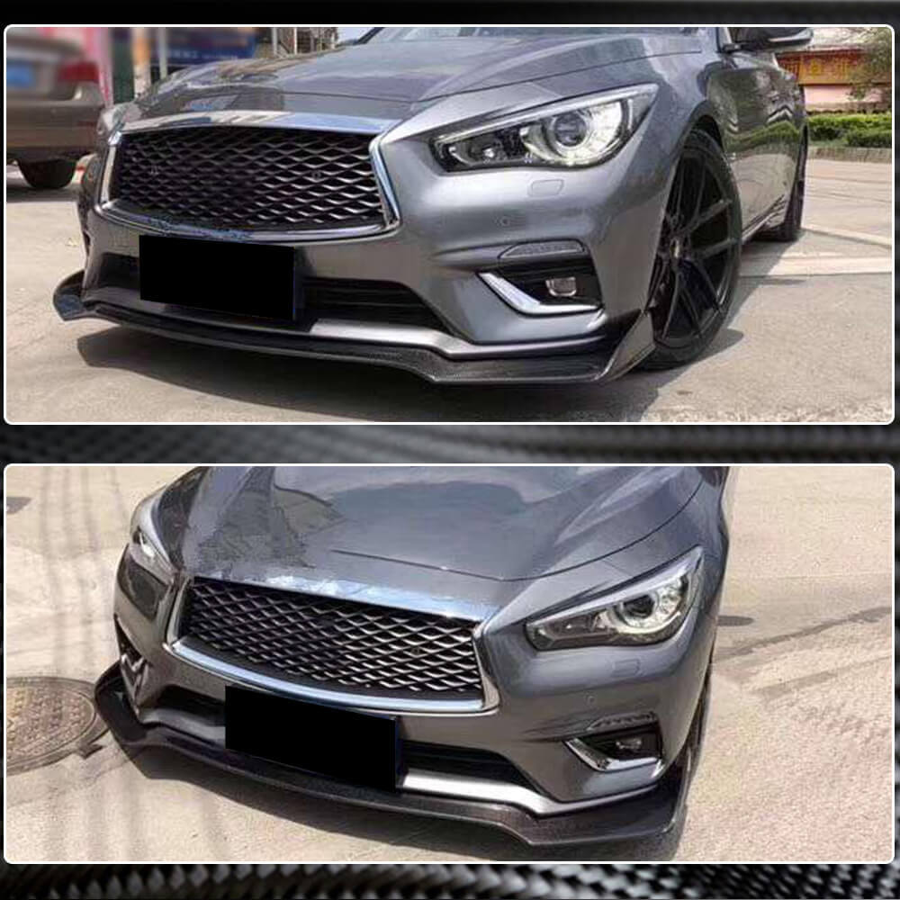 Накладка на передний бампер Lip V1 (для Q50 Base 2018-2023, Карбон) для Infiniti Q50/Q60