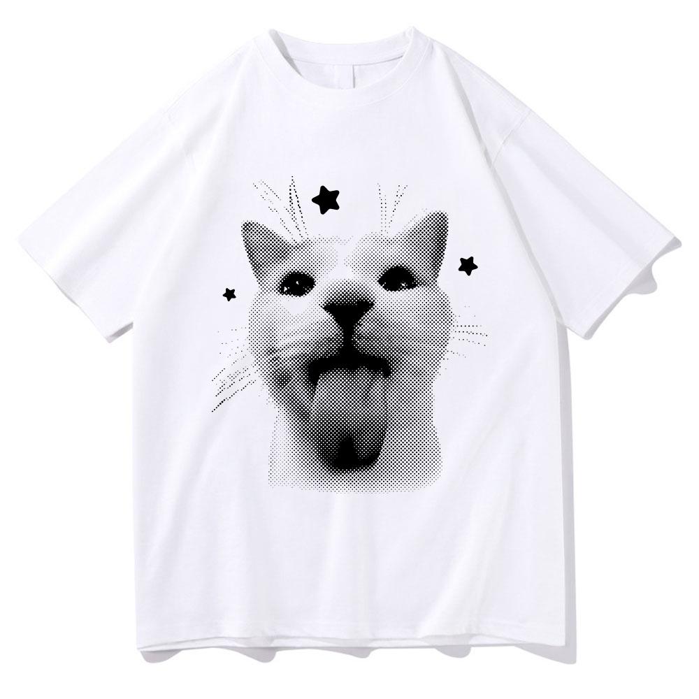 Y2k Retro Freaky Cat T Shirt Kawaii Unisexunisex Clothing Cotton Clothes Graphic Tops For Cat Lover Gifts Hight Quality T Shirts