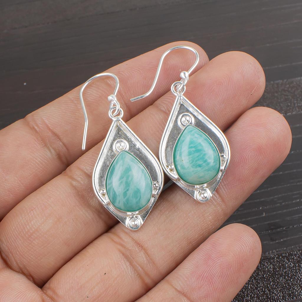 Amazonit Ohrringe, 925 Sterling Silber Ohrringe, handgefertigter Edelsteinschmuck, Geschenke für die Frau, brandneue Ohrringe