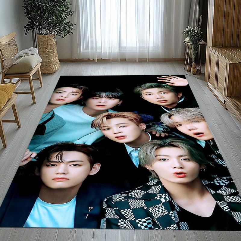 Fashion B-BTS Kpop Star Living Room Non-Slip Area Rug Soft Carpet for Bedroom Kids Playroom Sofa,Home Decor Doormat Gift
