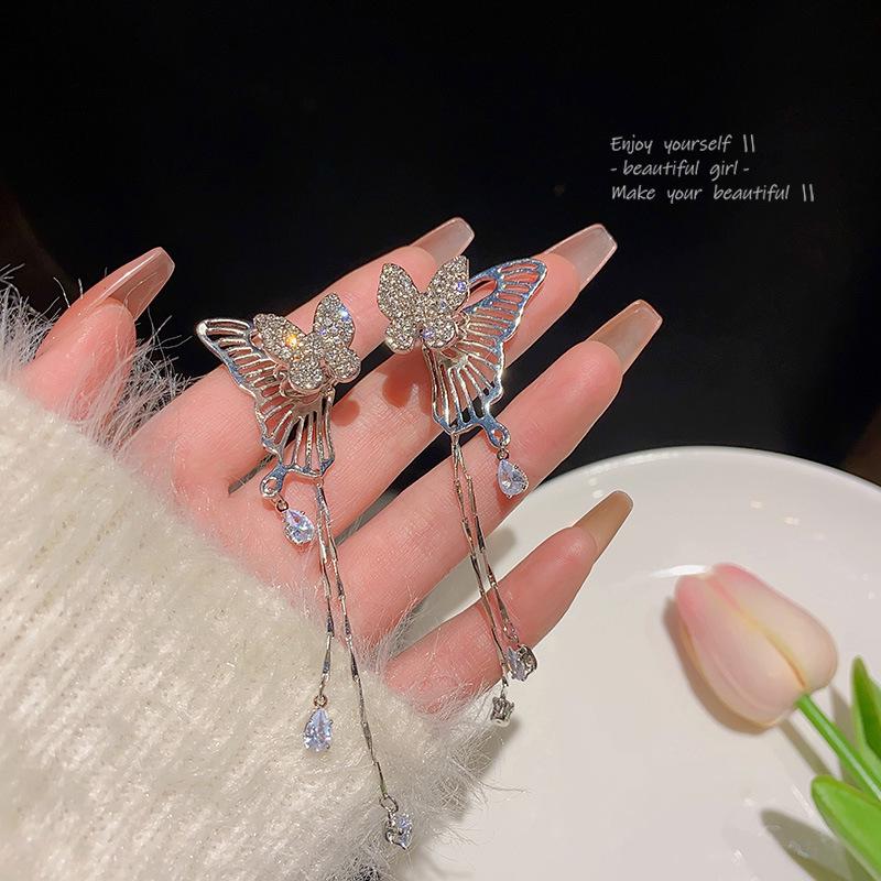 Zircon Bow Tassel Earrings: 925 Silver, Trendy, Versatile, Light Luxury