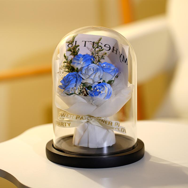 Glass Cover Rose Lantern Qixi Festival Valentine's Day Gift Immortal Bouquet Gypsy Dried Flowers Carnations Teachers' Day