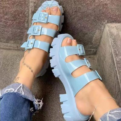 2024 Selling Women's Slippers Thick Sole Buckle Fashion Open Toe Roman Beach Sandal Summer Round Toe Comfortable Sandalias Mujer