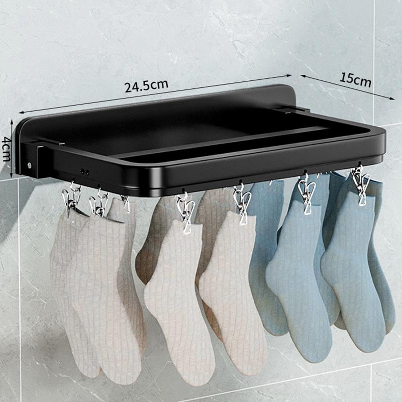 Laundry Organizer 12/20/26 Hooks Shelf Bra Underwear Fixed Wall Mounted Socks Clips Aluminium Alloy No Drilling Black