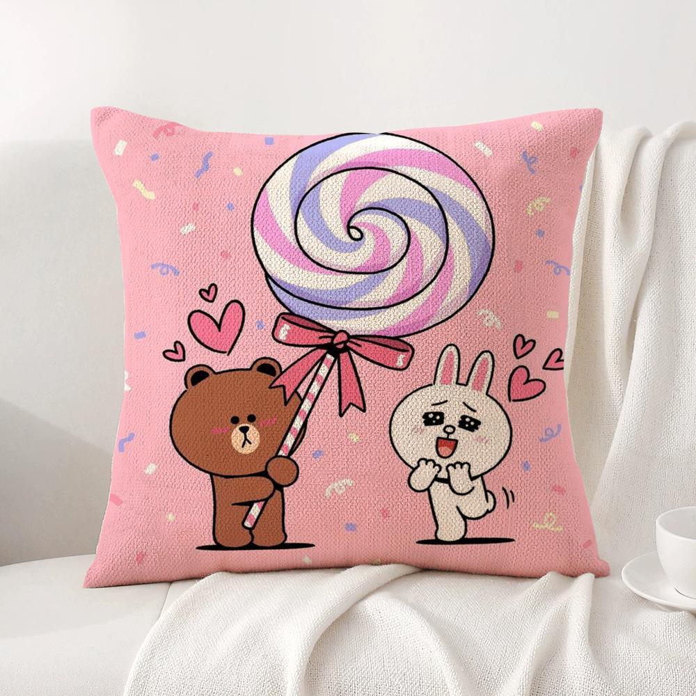 B-Brown Bear And C-Cony Cushion Cover Summer Coolness Linen Fabric Double-Sided Printing Pillow Case Sofa Home Decor Gift