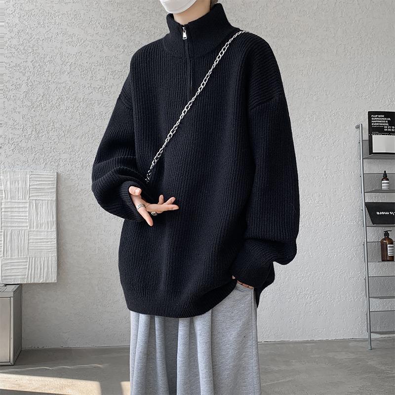 Men's Autumn Cityboy High-Neck Half-Zip Pullover - Japanese Lazy Style Versatile Knitwear