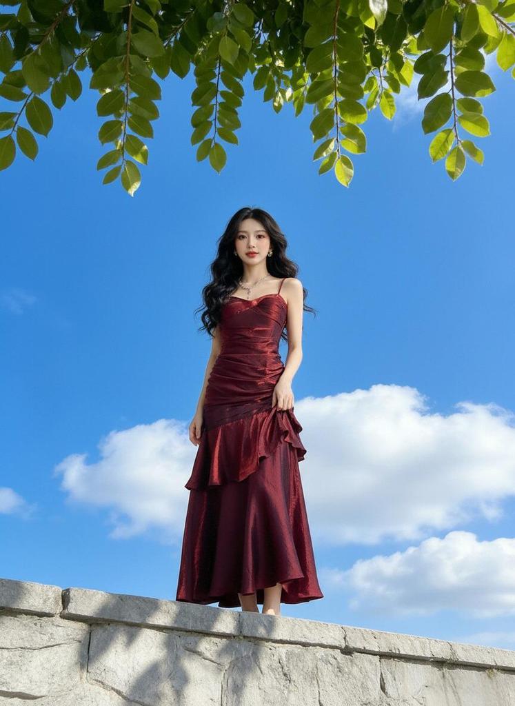 Seaside Flowy Tiered Ruffle Beach Dress - French Fairy Style Camisole Maxi
