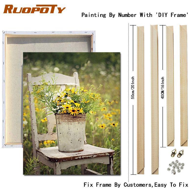 RUOPOTY DIY Frame Painting By Numbers Flower Acrylic On Canvas Wall Art Picture By Numbers For Living Room