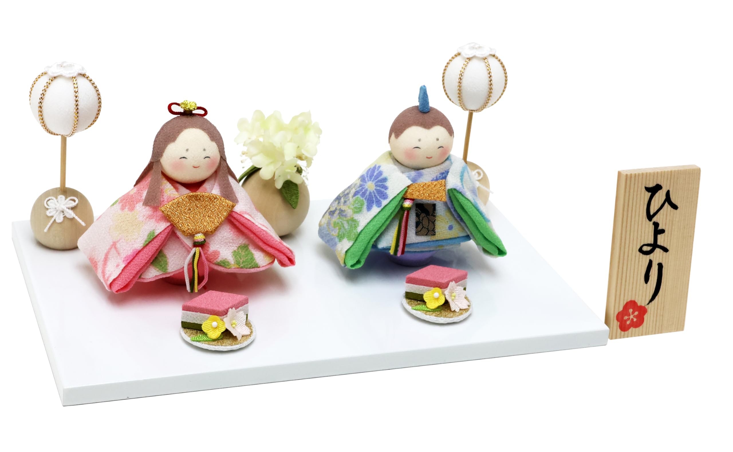 Osaka Choseido Compact Hina Dolls with Name Engraving and Wooden Plaque Chirimen Fabric Hina Dolls Yuuka Miyabi Hina (Shipped Separately) - -