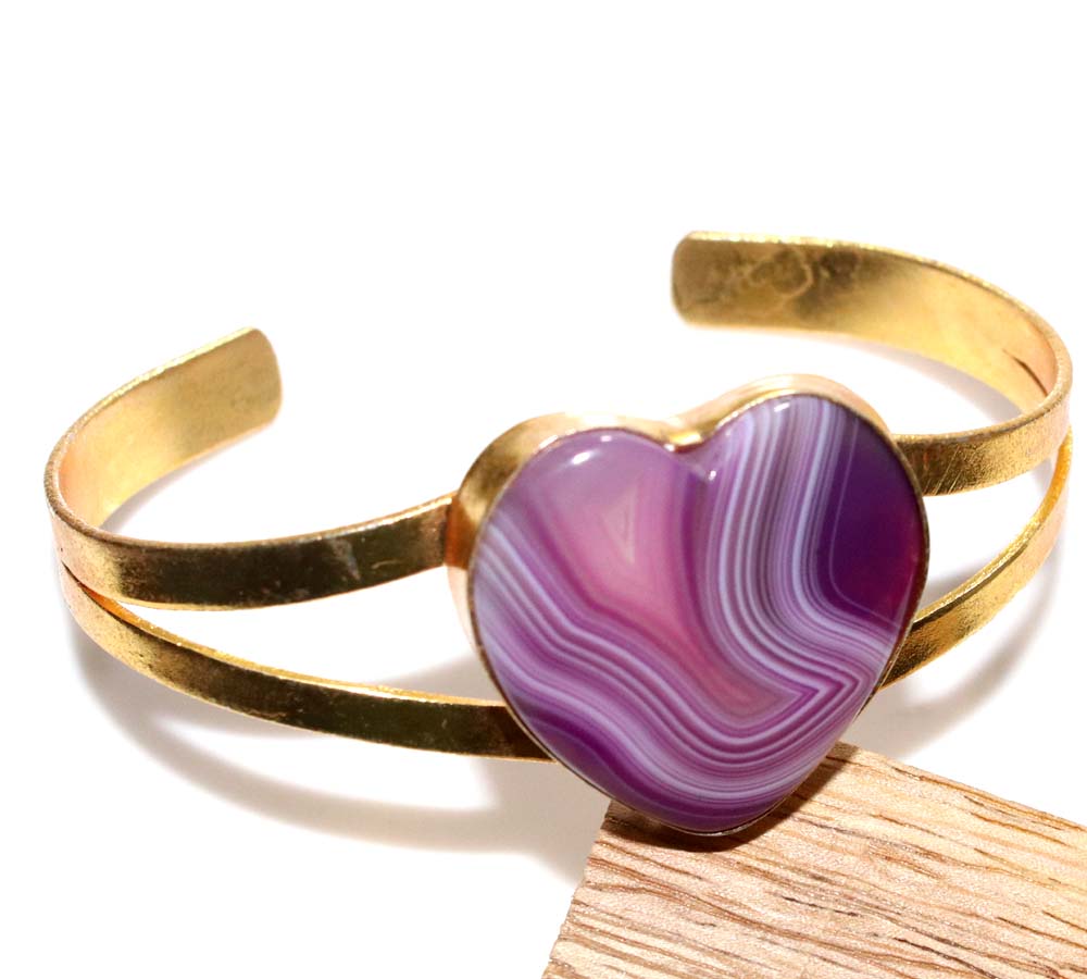 Huge Heart Pink Botswana Agate Golden Plated Bangle FreeSize Most Beautiful Y7U55