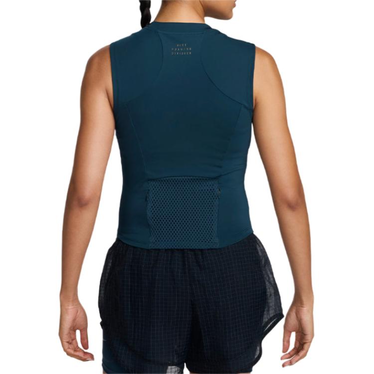 Nike Comfortable Fitting Lightweight Round Neck Solid Color Running Tank Top Women Tops Navy-Blue FV6382-478