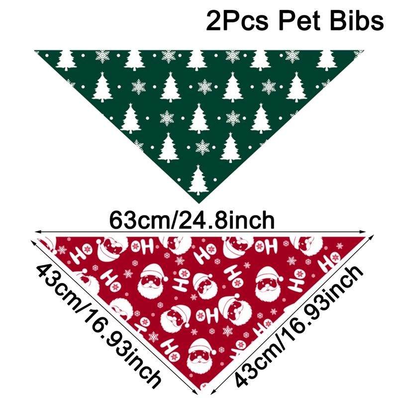 2pcs Christmas Plaid Pet Bandanas Santa Claus Snowman Dog Saliva Towel Triangle Scarf Christmas Decorations for Dog Pet Supplies
