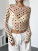 2025 Spring Polka Dot Bodycon Round Neck Slim Long Sleeve Women's T-shirt
