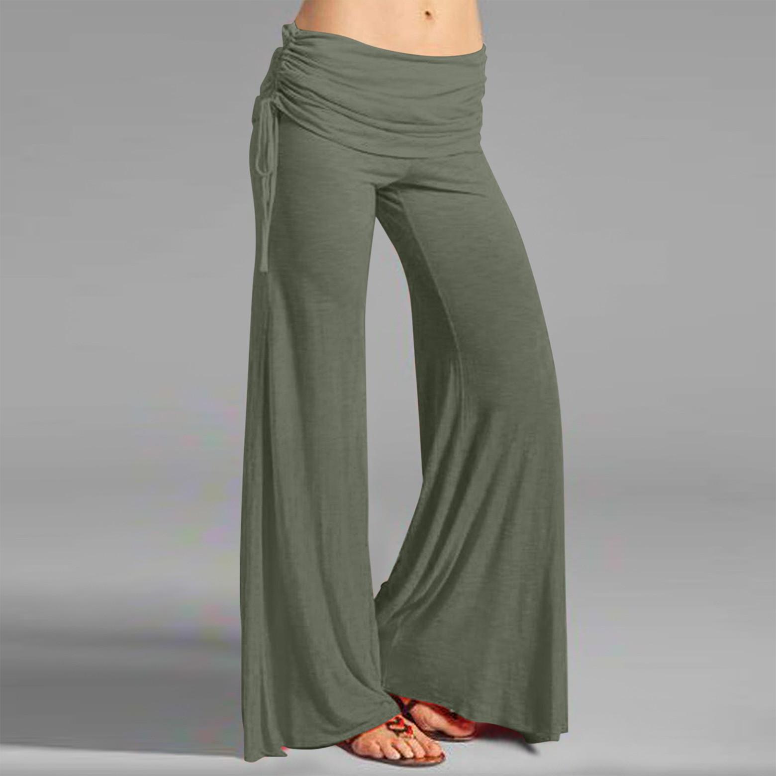 

Женские модные градиентные однотонные повседневные расклешенные брюки с завязками, широкие брюки L армия зеленый