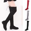 Women's Lace-Up Knee Bare Boots Flat Round Toe Shoes Casual Long Booties
