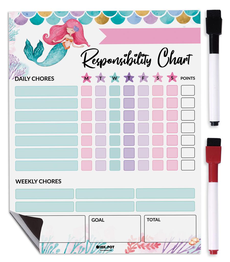 Inkdotpot Magnetic Dry Erase Weekly  Daily Chore Chart Schedule Board for Kids Chores Reward Chart,Good Behavior Chart