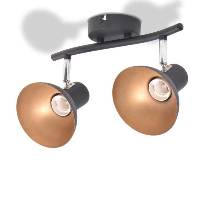VidaXL Plafonnier 2 Ampoules E27 Noir Doré Lampe de Plafond Eclairage Lustre 244409