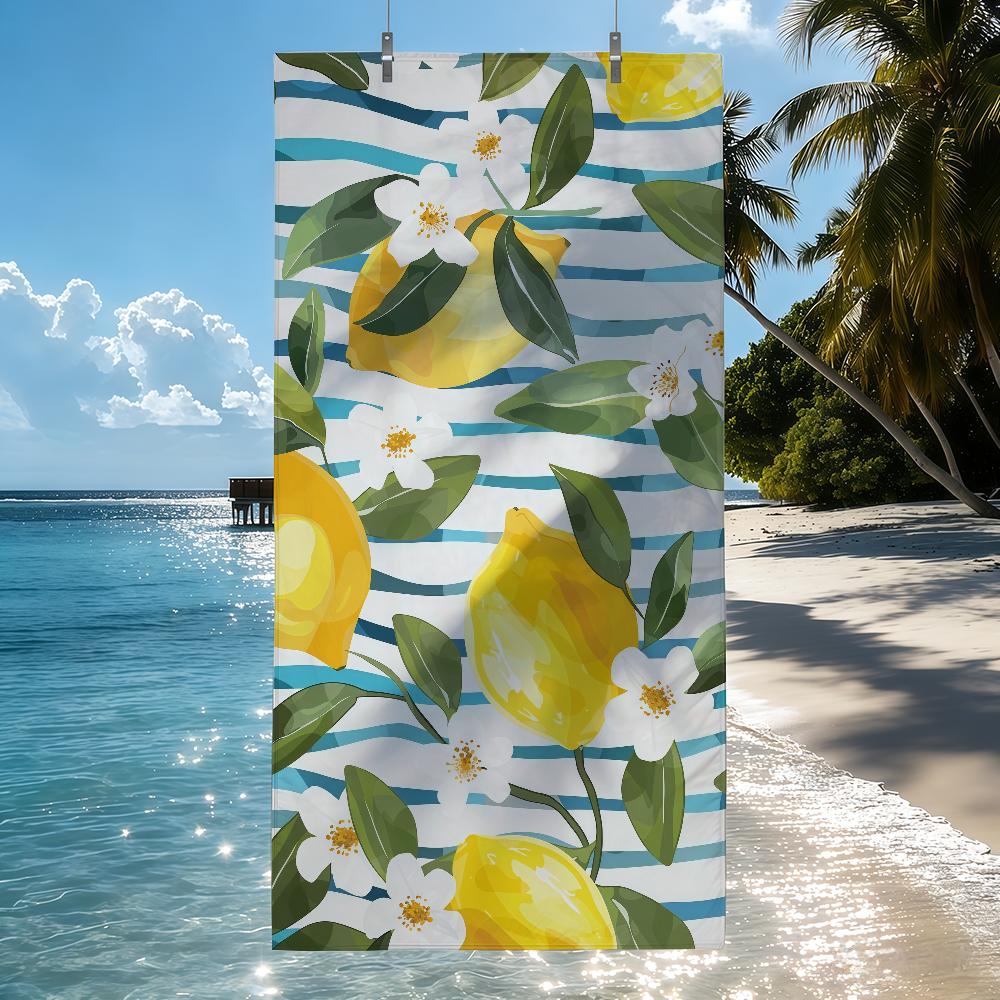 

abstract lemon fruit striped pattern Towel Quick Drying Beach Towels Are Suitable For Swimming Pools Camping Yoga And The Gym W40*H60(CM)