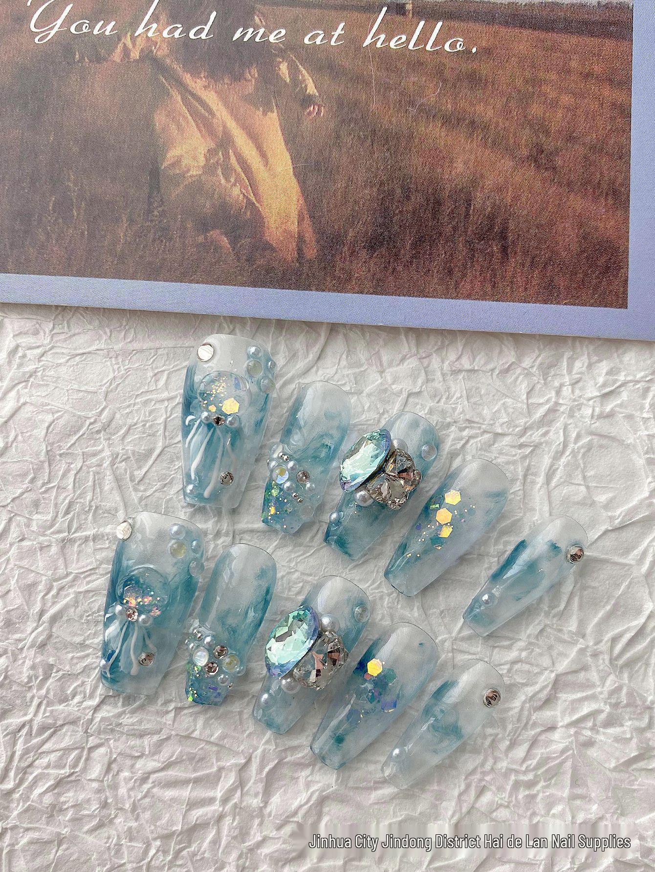 

Прозрачные накладки для ногтей в виде медуз ручной работы - Съемные отбеливающие носимые ногти