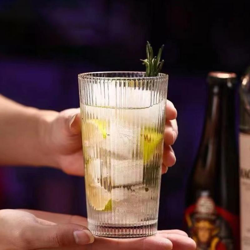 Coffee Mugs Milk Cup Glass Material Striped Glass Cup with Straw Drinking Cup Juice Cup Glass Material for Any Occasion