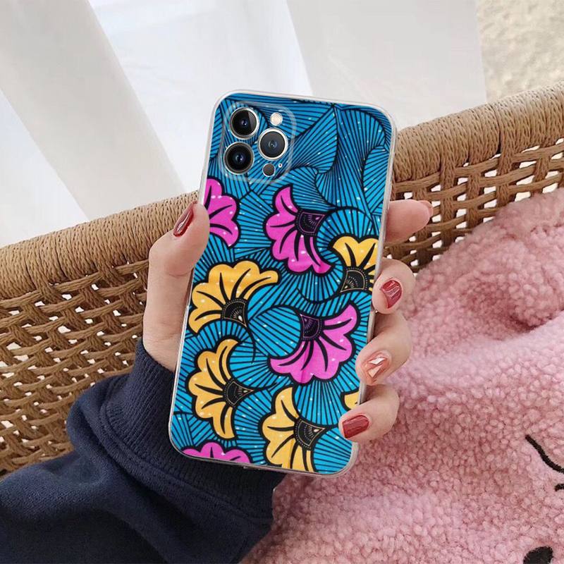

African Wax Fabric Phone Case For iPhone 14 13 12 Mini 11 Pro XS Max X XR SE 6 7 8 Plus Soft Silicone Cover iphone 12