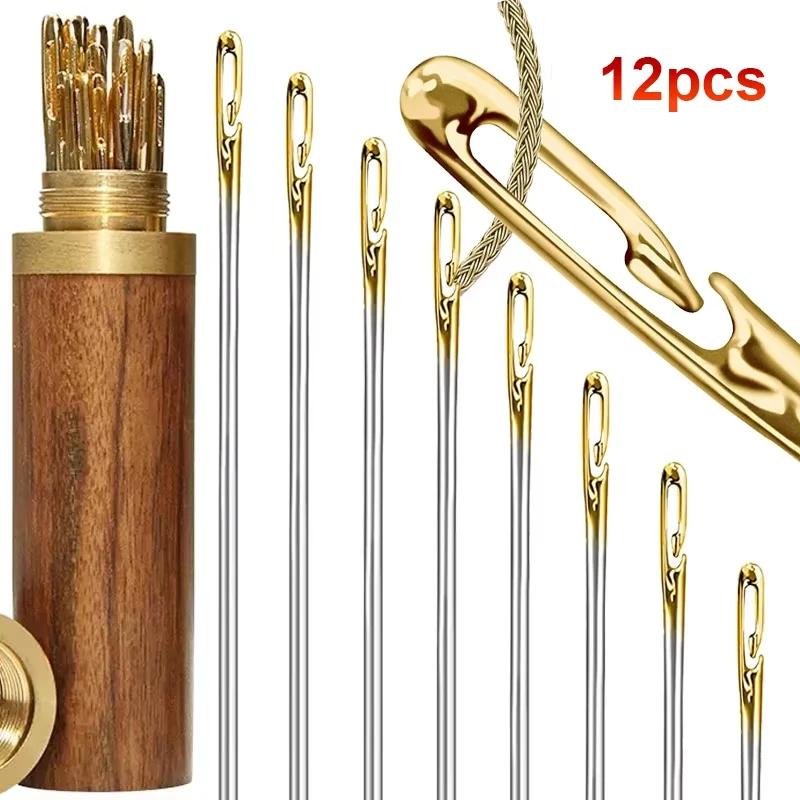12pcs Blind Needles Elderly Easy Use Sewing Needle Household Threading Sewing DIY Side Big Hole Self Threading Bodkin Needle