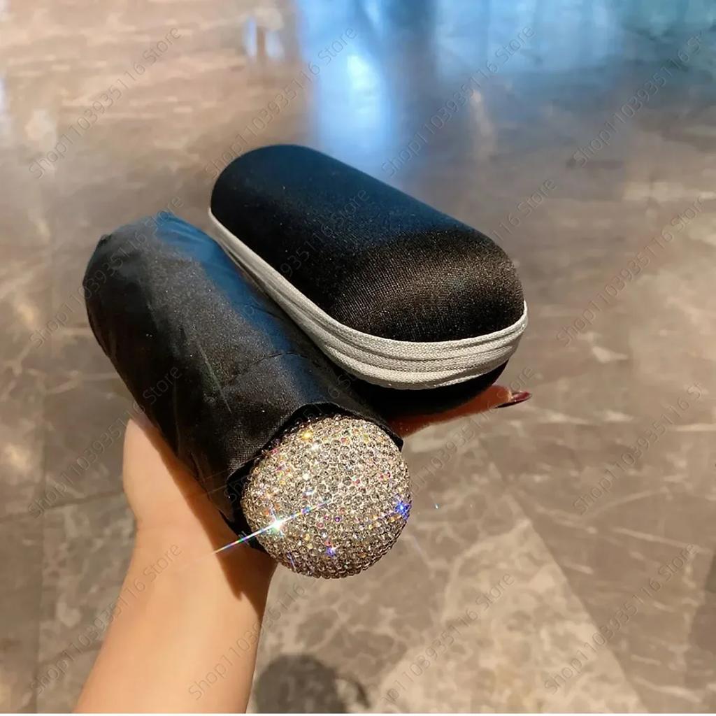 Luxury Rhinestone Capsule Umbrella Anti UV Sunscreen Folding Umbrella Portable Travel Girls Sunshine Umbrella Bling Rain Gear