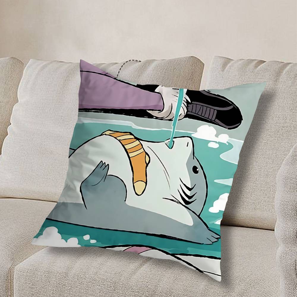Art Cute Jeff the Land Shark  Pillow Case Sofa Living Room Bedroom Headboard Backrest Cushion Square Cushion Nap Time