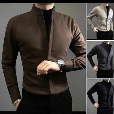 Business Casual Men Shirts Spring Autumn New Solid Color Lapel Covered Button Korean Streetwear Fashion Office Social Long Sleeve Tops