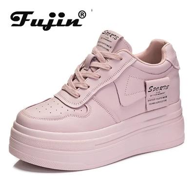Fujin 8cm Cow Genuine Leather Females Comfy Casual Ladies Vulcanize Women Platform Autumn Spring High Brand Sneakers Breathable