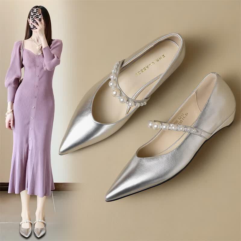 ZHR S212 Mary Jane Pointed-Toe Leather Flats 36