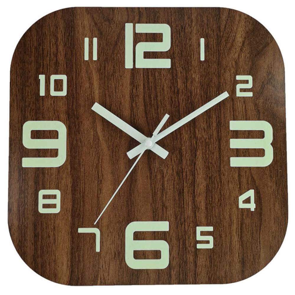 12 Inch Wooden Wall Clock brown Square Wall Clock Night Light Luminous Wall Clock For Living Room