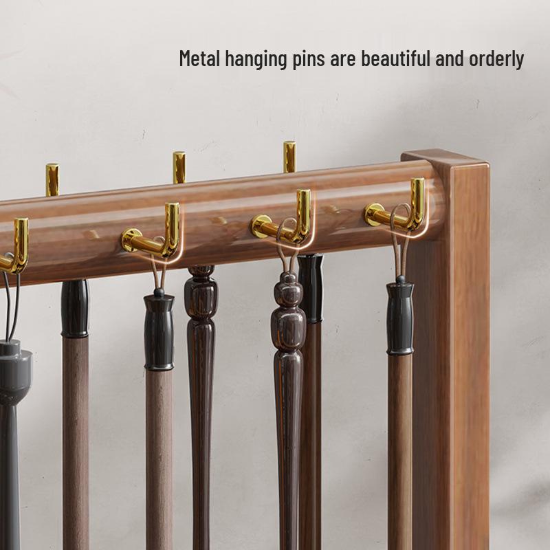 Portaspazzole da Calligrafia e Penne in Legno Massiccio con Gancio Metallico - Scaffale da Scrivania per Studioso e Ornamento