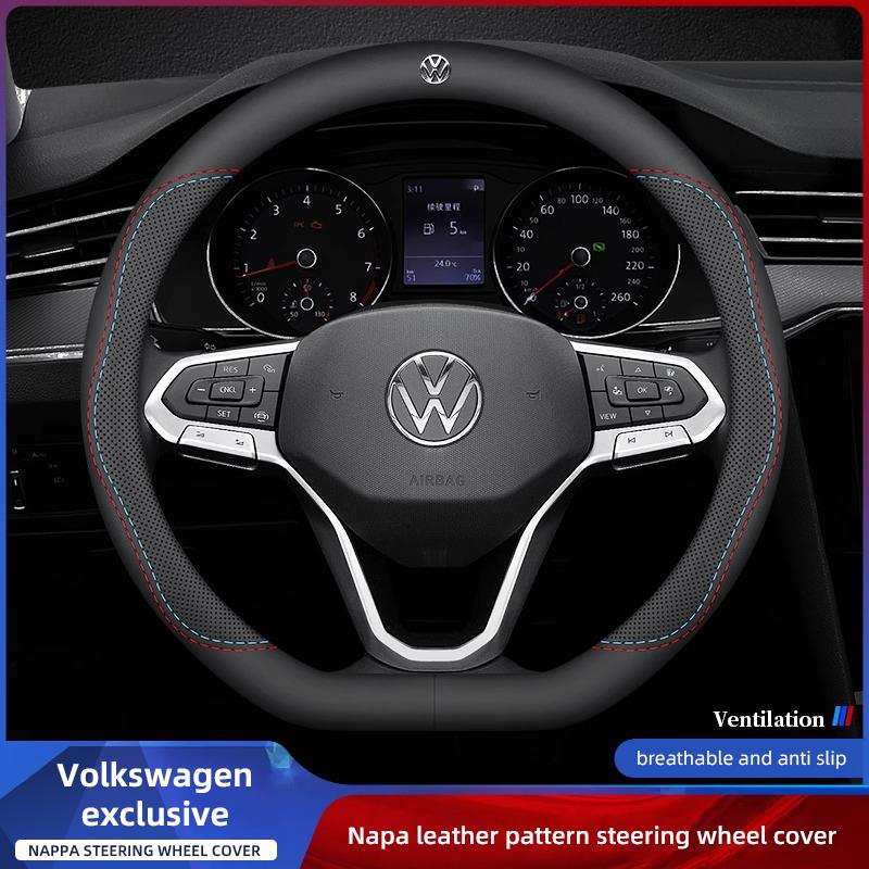 O4Volkswagen Car Nappa Leather Steering Wheel Cover Auto Accessories For VW GTI Polo Golf MK7 Passat B8 Tiguan Jetta T-ROC ID.4 CC