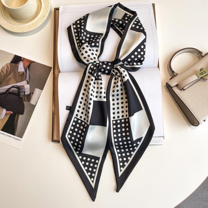 New Summer Small Long Striped Silk Scarf for Women with Versatile Extra Long Hair Strap Scarf Korean Diamond Strap Streamer