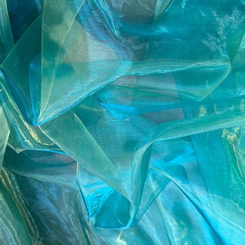 Metallic Color Organza Fabric 50x140cm Breathable Gradient Color Tulle Cloth For Wedding Dress Evening Gown Sewing Craft