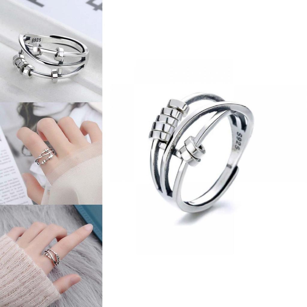 Multi-ring Rotating S925 Tai Silver Index Ring Flower Pattern Lucky Charm Korean Style Fashionable Gift For Friends Trendy Hand Jewelry