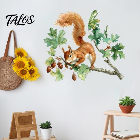 Watercolor Squirrel Stickers Wall Sticker, Cute Tree Branch Decal, Non Adhesive Window Film Forest Animal Mural Art for Living Room, Bedroom, Nursery