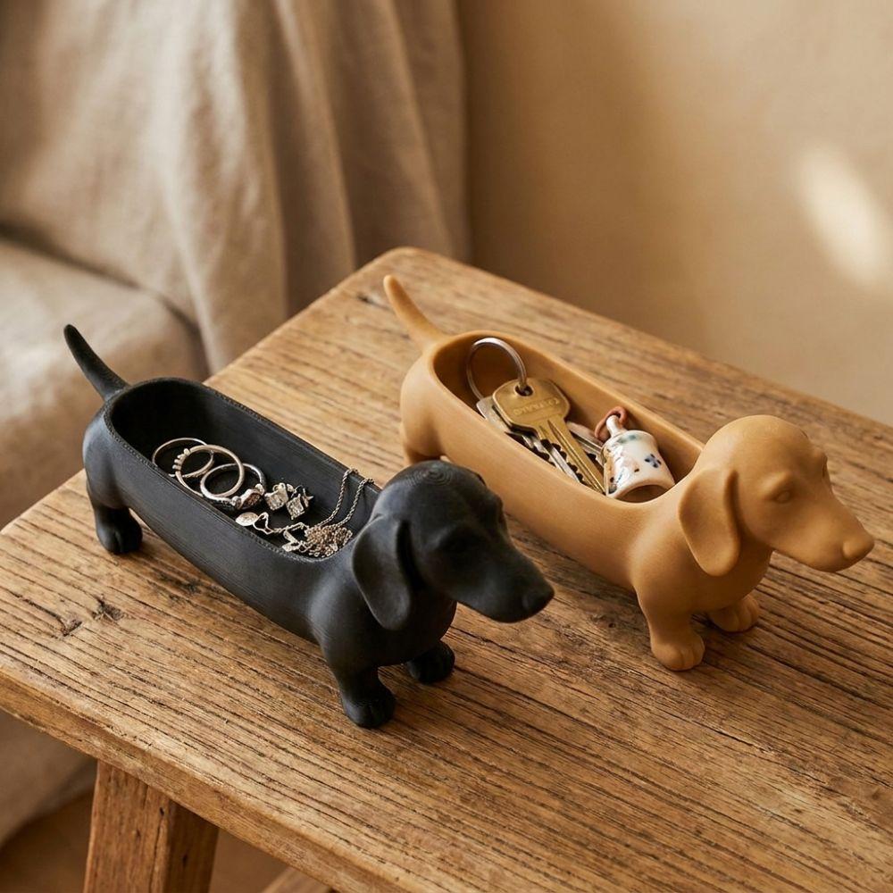 3D Printed Jewelry Catchall Dish Plastic Sausage Dog Planter Tabletop Organizer Figurine Office