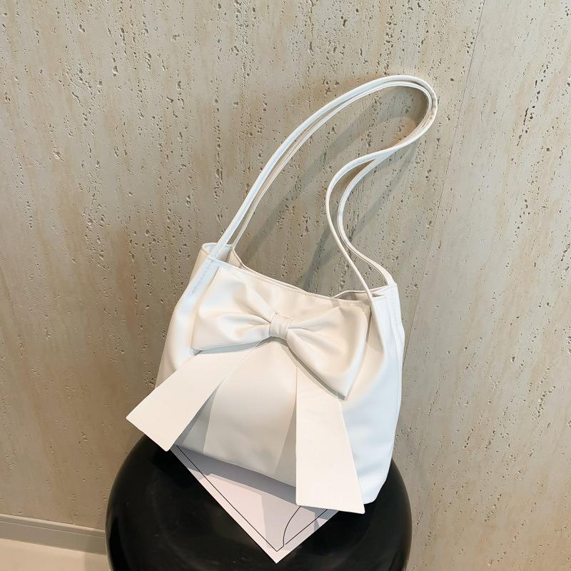 Women's Leather Bags, Sweet and Stylish Butterfly Bow Tote Bag, Solid Color Simple and Versatile Single Shoulder Handbag