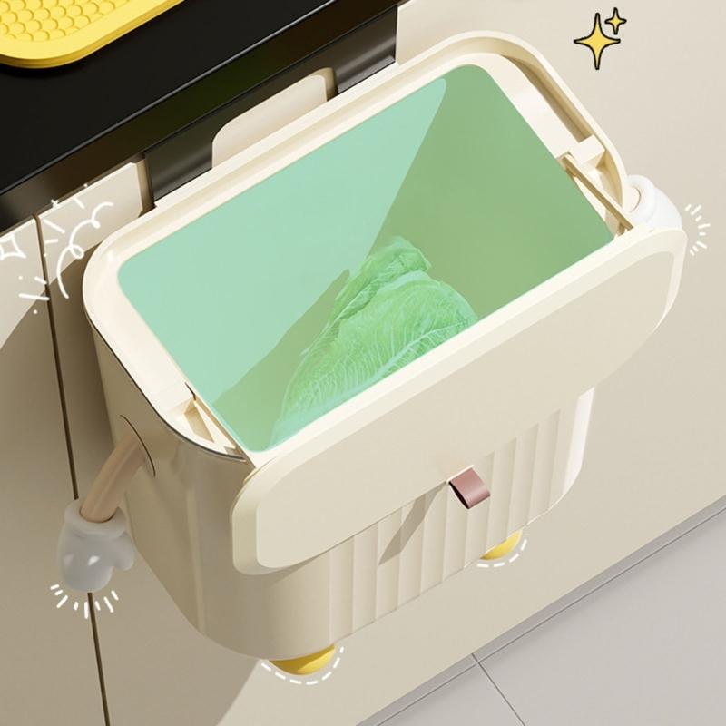 Kitchen Compost Bin Cartoon Hangings Trash Can with Lid Cabinet Door Under Sink Garbage Can for Office Counter Home Decors
