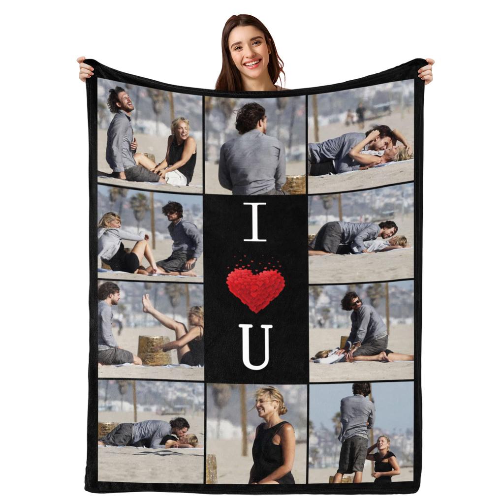 Custom Blanket with Words Picture Collage Customized Blankets,Birthday Souvenir Gifts Personalized Throw Blanket for Father, Mom