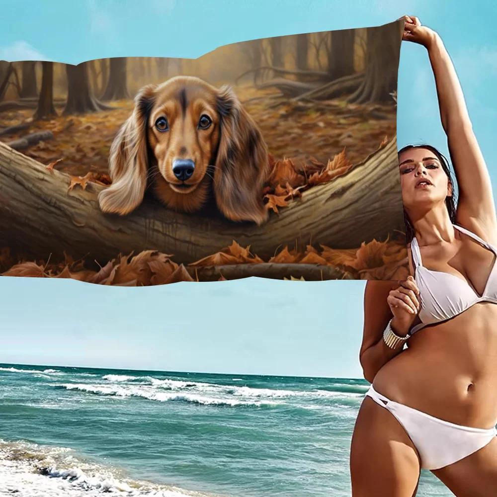 Dachshunds Anime Beach Swimming Towel Soft Absorbent Washcloth Children's Gifts for Kids Travel Camping Gym
