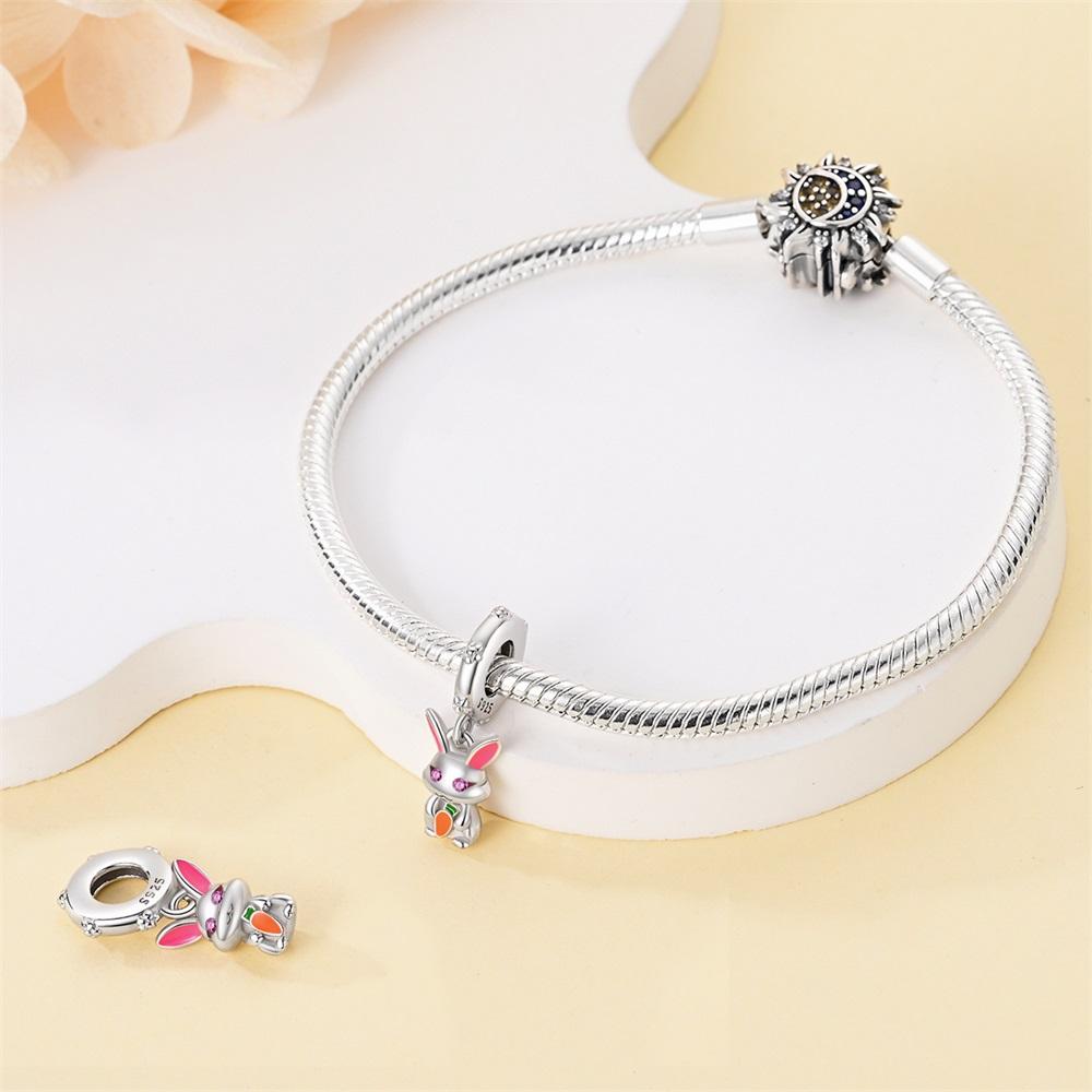 Authentic Original Copper Metal Charm Bead Components Luxury Cartoon Pink Carrot Rabbit Bead Components Compatible With Bracelet High Quality Fine