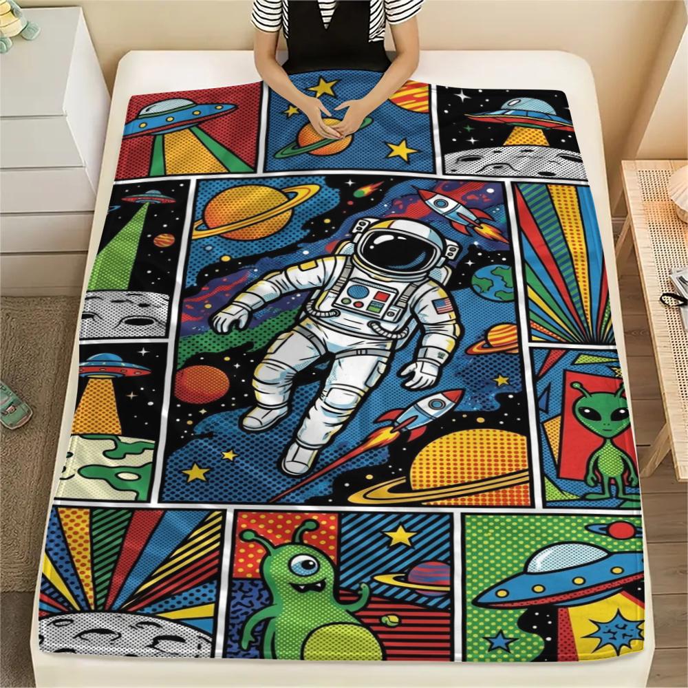 1Pc Space Print Flannel Blanket, High quality Comfortable for All Seasons, Home Decor, Warmth and Comfort, Perfect for Christmas Gifts W157